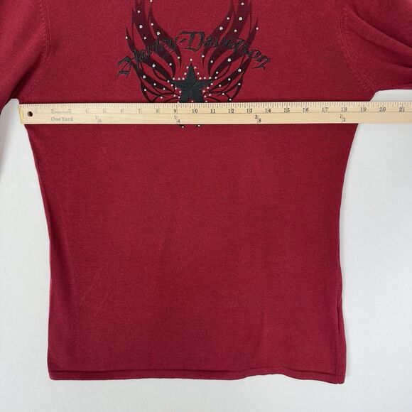 Y2K Harley Davidson Sweater Womens Large Red Embroidered Wings Studded Biker - Picture 12 of 16